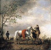 Philips Wouwerman, Cavalier Holding a Dappled Grey Horse